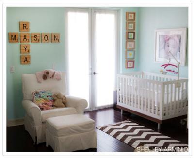 Neutral Aqua Scrabble Theme Nursery for Twins