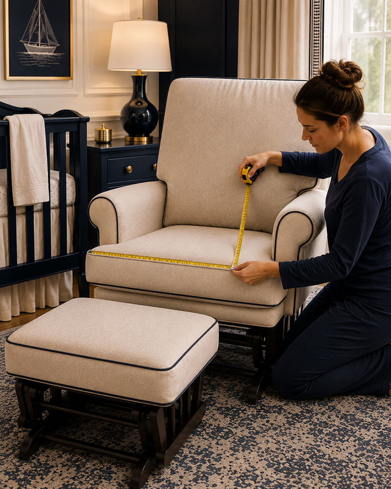 Measuring nursery glider rocker cushions for replacement pads