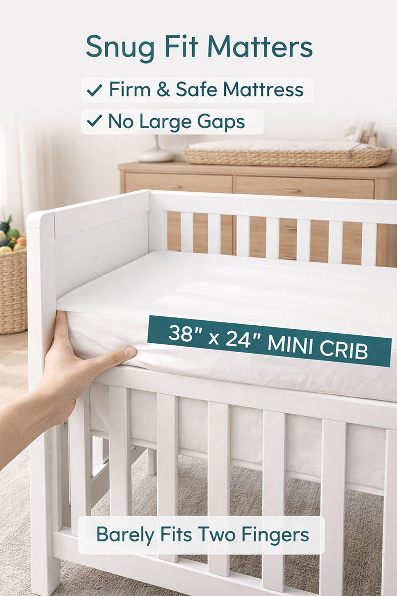 firm mini crib mattress fitted snugly inside a modern mini crib