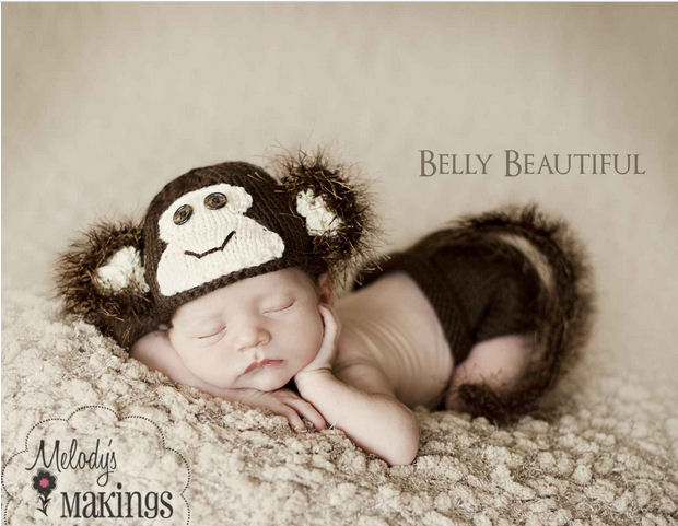 Monkey baby hat and diaper cover set photo prop to knit knitting pattern crochet