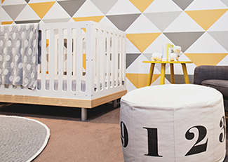 Gray yellow and white gender neutral modern baby nursery room design decor