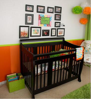 Modern Gender Neutral Black, Orange and Lime Green Baby Nursery!