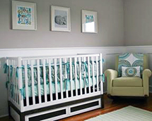 Modern grey teal green blue white baby nursery ideas