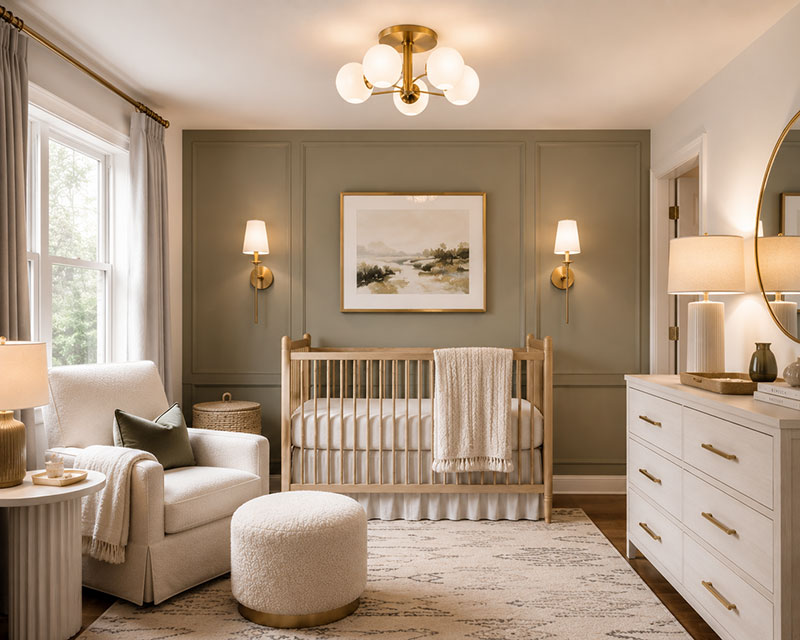 modern nursery ceiling light fixture in a luxury baby room