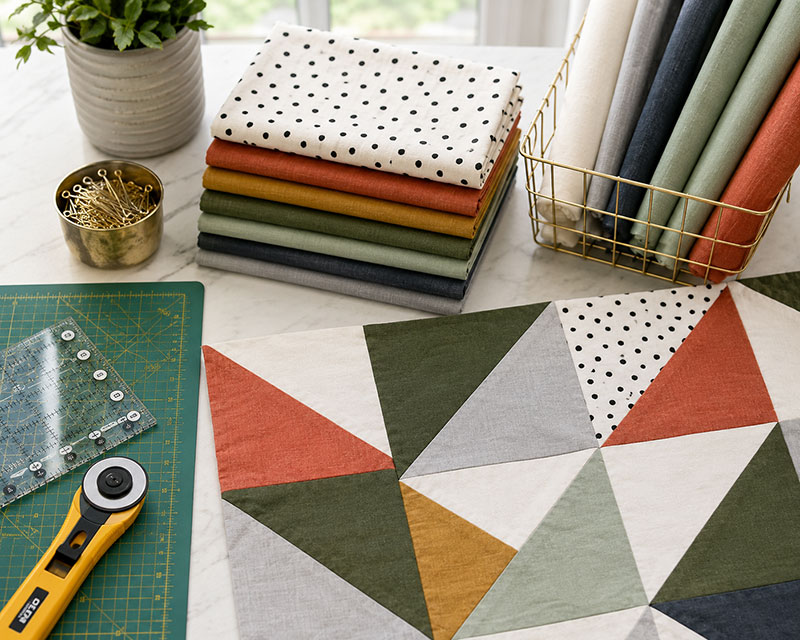 fabric selection for modern baby quilt construction