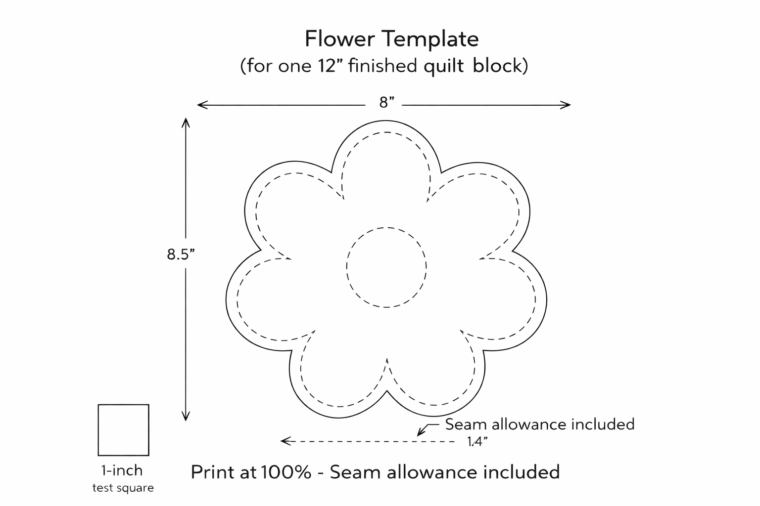 Printable 12 inch flower appliqué template with seam allowance included for modern rainbow crib quilt pattern 36 x 45 finished size