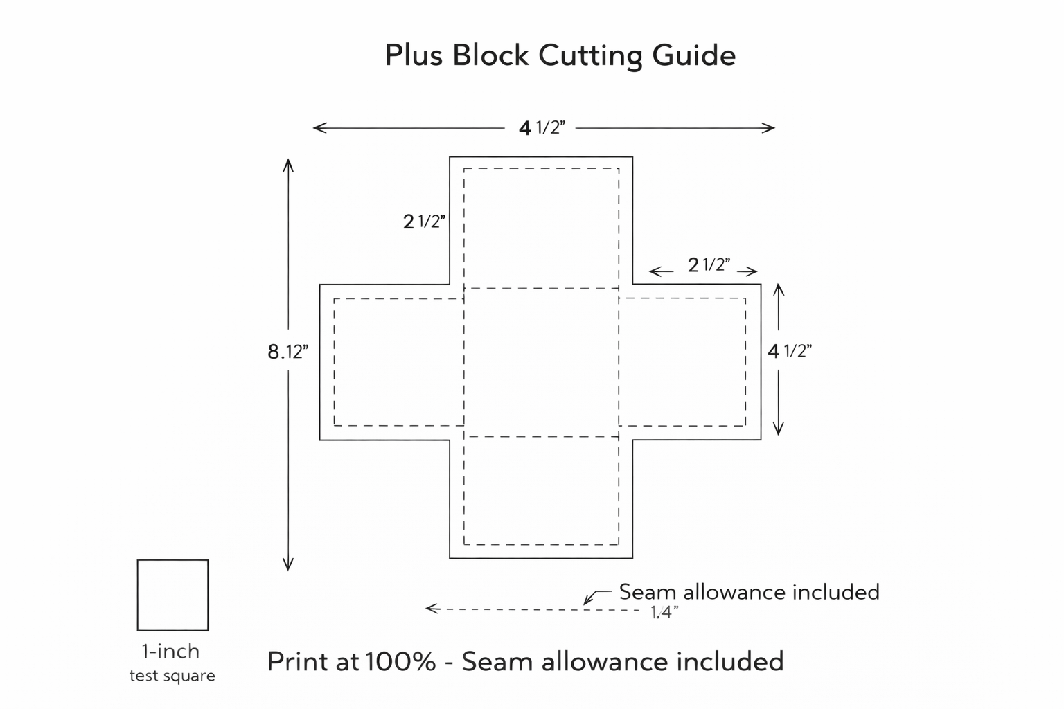 Printable plus block cutting guide with seam allowance included for modern rainbow crib quilt pattern 36 x 45 finished size