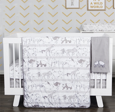 neutral grey unisex monkey panda jungle baby nursery crib bedding set> <br><br clear=