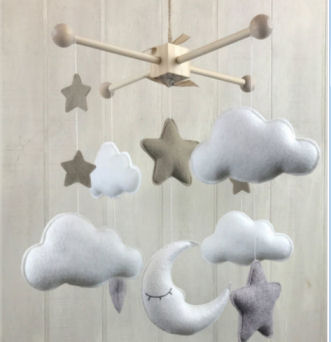 Moon stars and clouds homemade baby nursery crib mobile fabric felt
