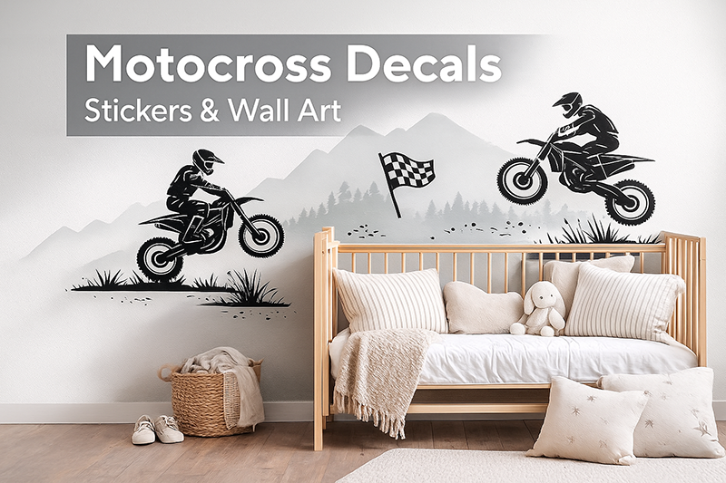 Motocross nursery wall decals and dirt bike themed wall art for baby rooms