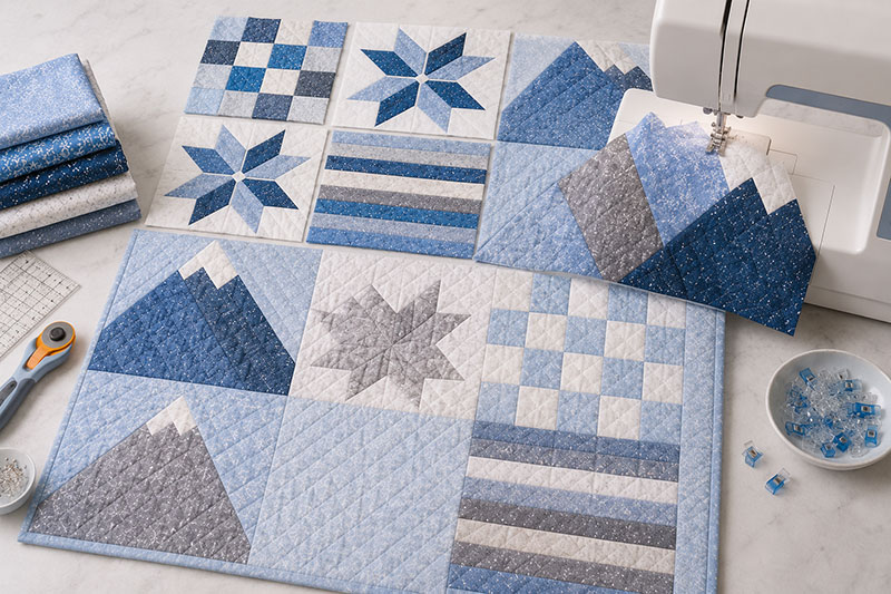 Sewing process for mountain patchwork crib quilt pattern