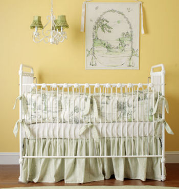 gender neutral baby bedding crib nursery pictures green yellow frog white cream toile