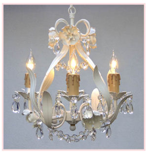 Antique white baby nursery chandelier with vintage ivory rosettes and candles
