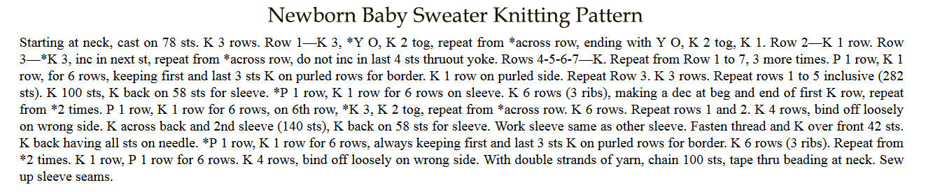 Free newborn baby sweater knitting pattern with delicate details for a baby boy or girl.