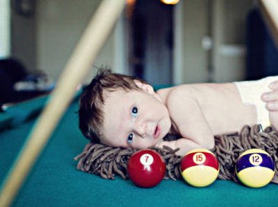 Baby boy billiard (pool) theme newborn photo shoot props ideas