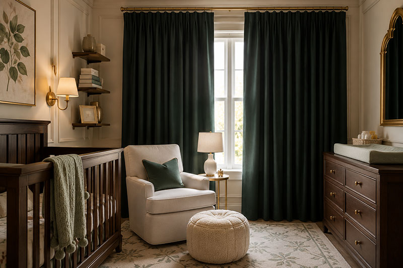 Nursery blackout curtains reducing daytime sunlight