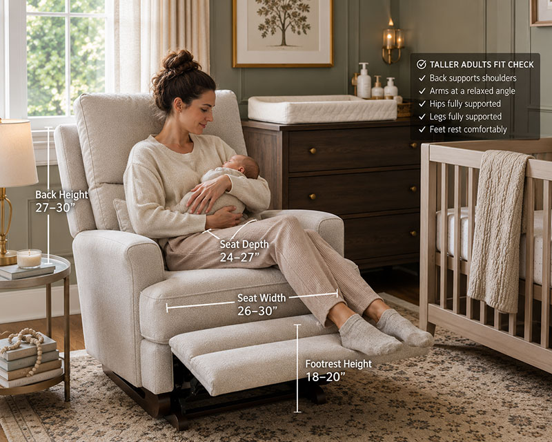 nursery chair fit check beside crib with high back support