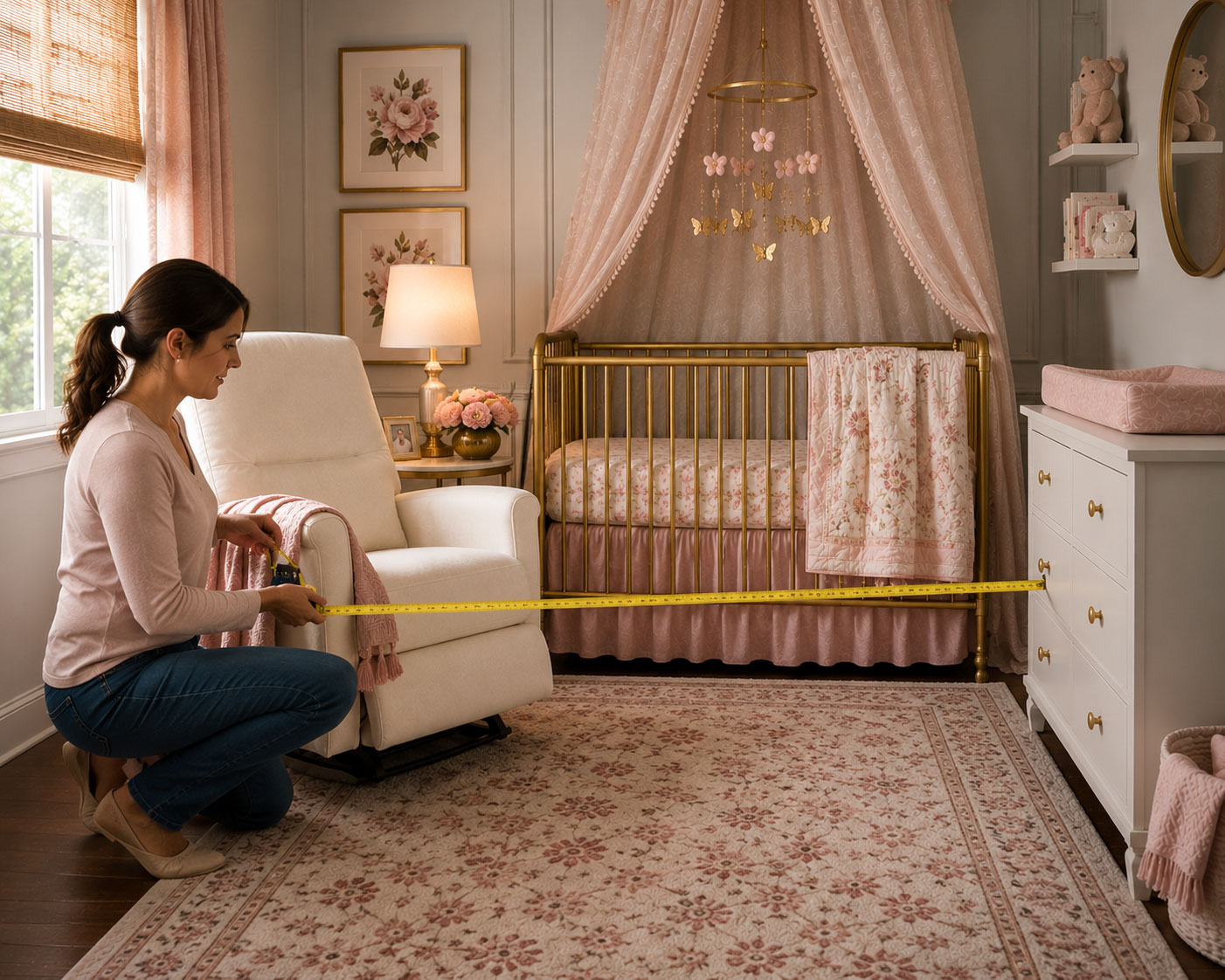 Measuring nursery chair placement and recliner clearance before buying furniture