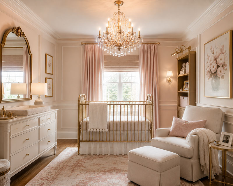 nursery chandelier in a modern baby room
