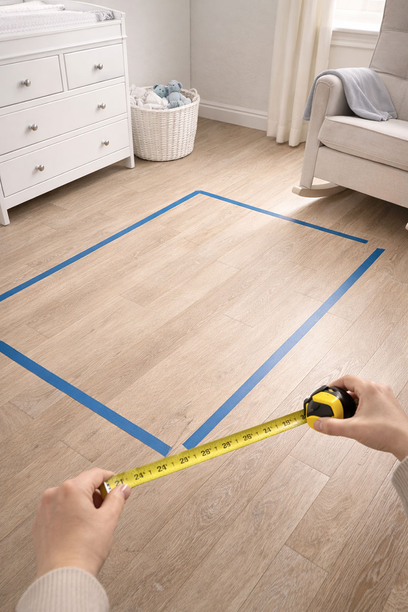 Nursery floor planning for crib footprint and walking clearance
