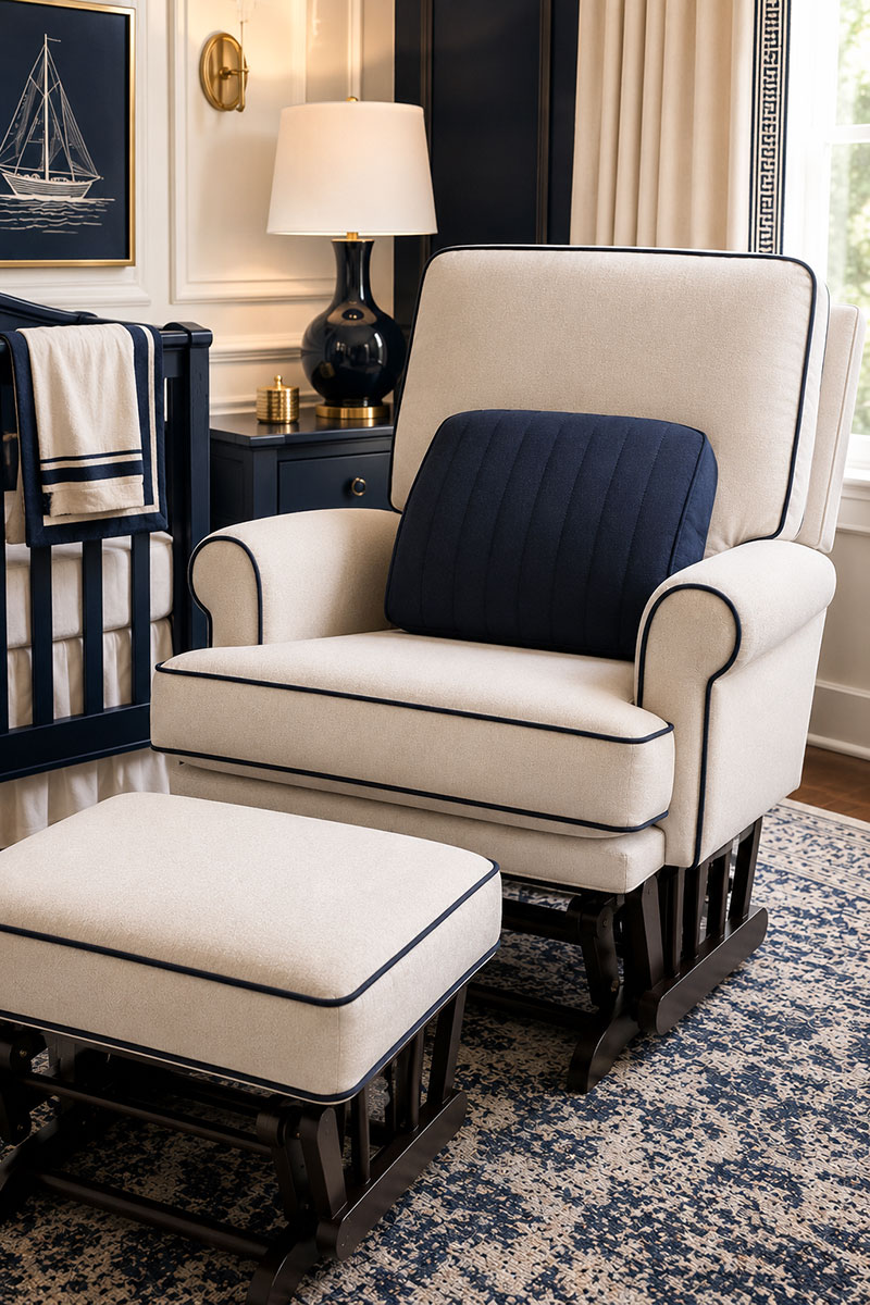 Nursery glider with improved replacement seat cushion support