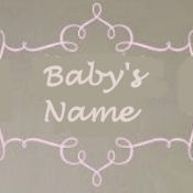 Pink baby girl scrollwork vinyl wall decal that can be used to frame her name