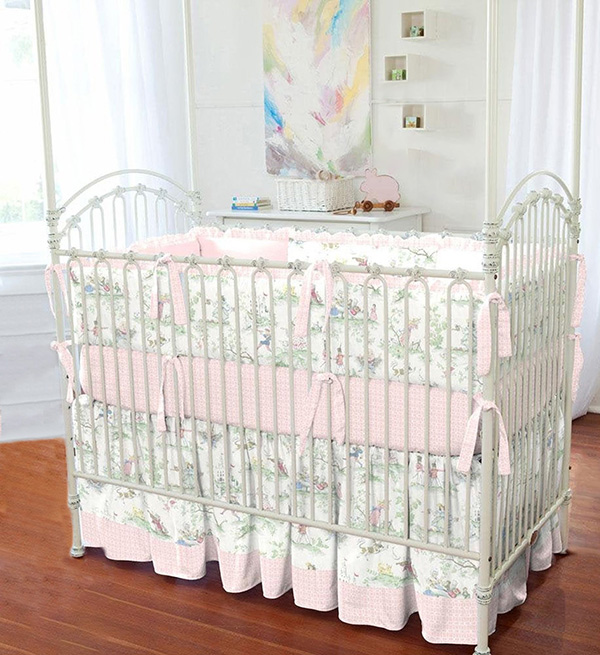 pink nursery rhyme toile baby crib nursery bedding set with quilt custom for a baby girl nursery room