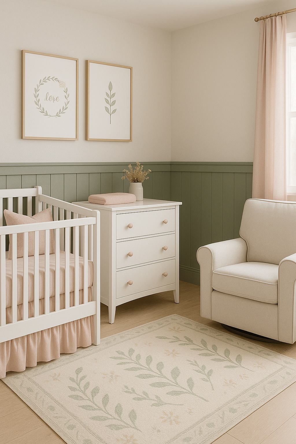 Small nursery layout showing minimalist furniture arrangement
