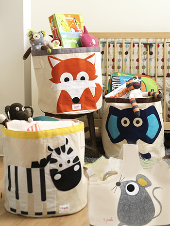 A cute diaper bag or tote can be part of your nursery storage system in addition to various bins and baskets