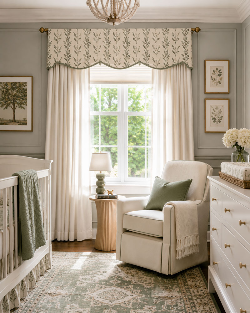 Nursery window valance materials and fabric options