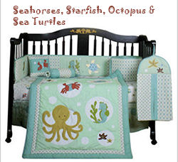 Ocean theme baby bedding set with starfish sea turtles octopus crab sea horses