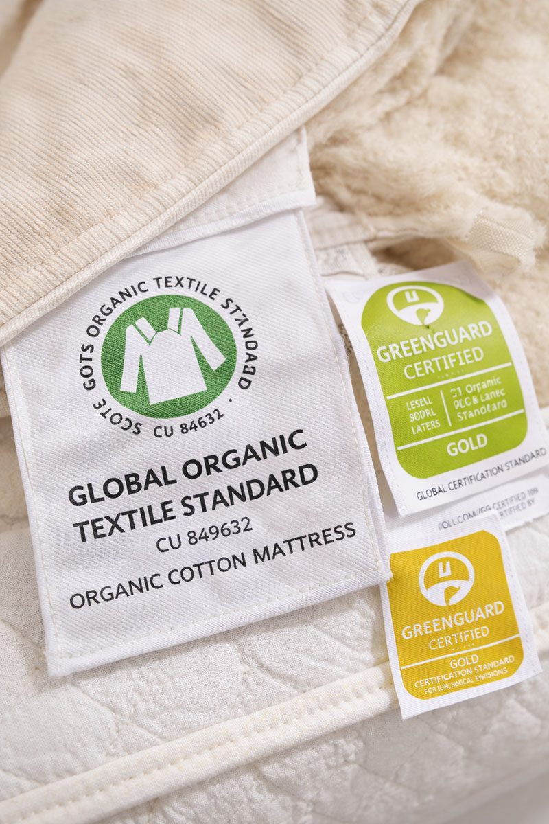 organic crib mattress certification labels and tags