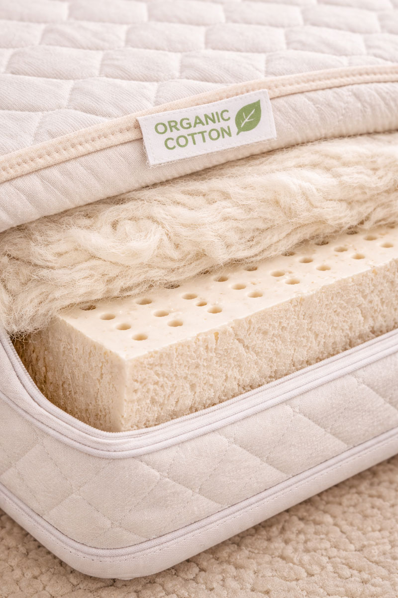 organic crib mattress layered construction with natural fibers
