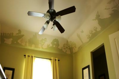 The ceiling mural that we painted in our baby's Disney nursery