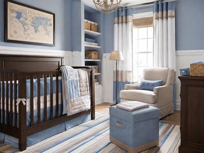 Blue, white and taupe DIY baby boy nursery design ideas