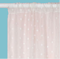 White sheer baby girl nursery curtain panels with pink polka dots