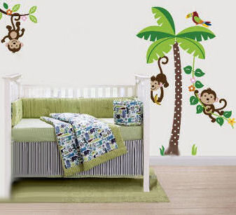 Colorful monkey and palm tree nursery wall decals