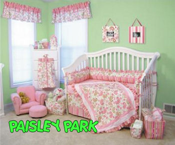 pink and green paisley baby bedding collection