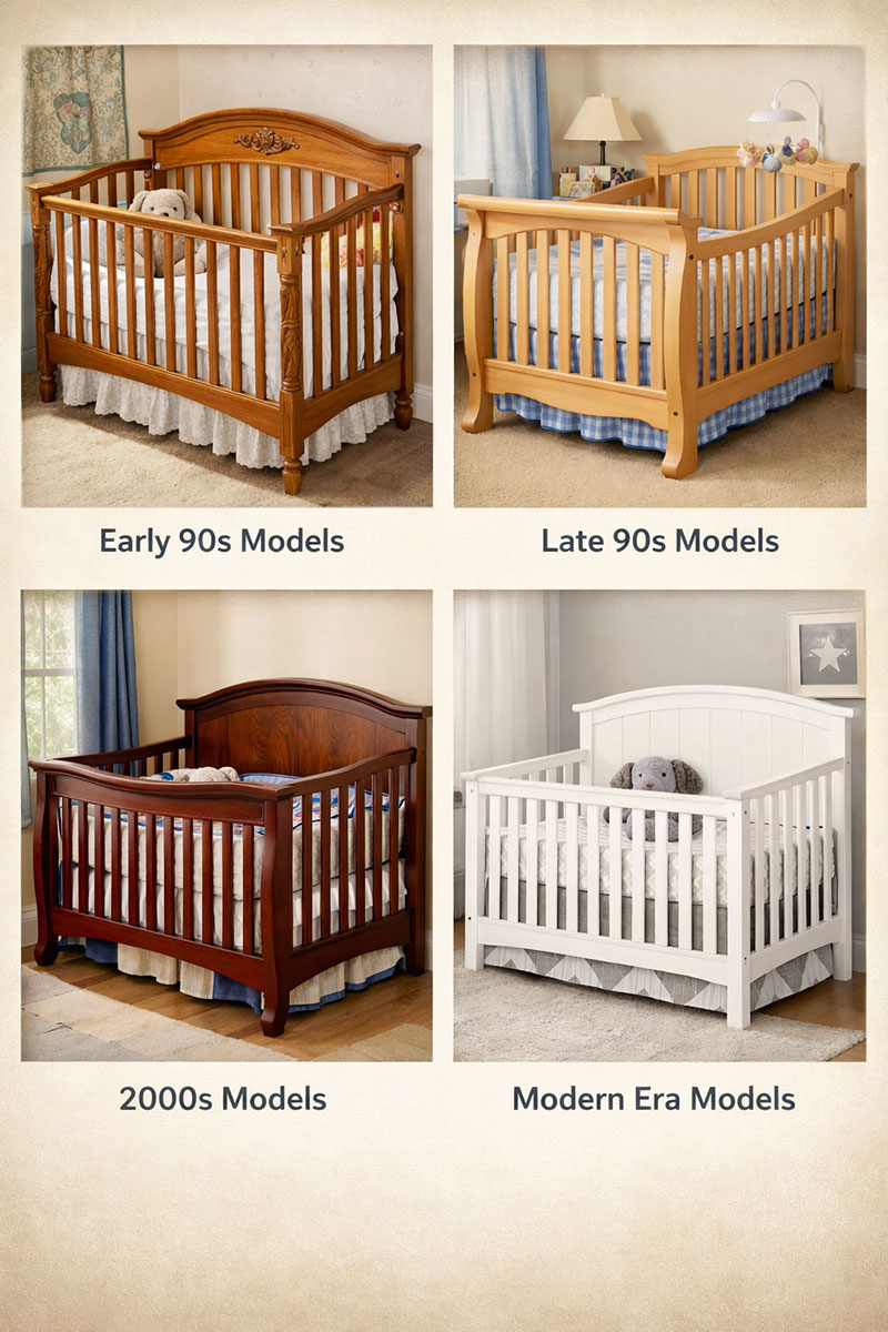 Pali crib model design variations across different manufacturing periods sold in the United States