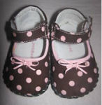 girls brown and pink polka dots leather pedipeds baby shoes