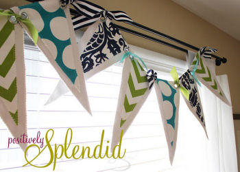 Pennant banner bunting baby boy nursery window treatment made with custom fabric