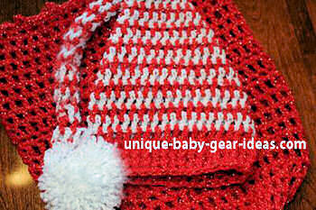 Peppermint Swirl Crochet Christmas baby cocoon and elf or long Santa Claus hat with pom pom