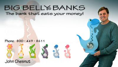 Big Belly Banks has personalized baby banks and banks for kids that makes saving money FUN!  