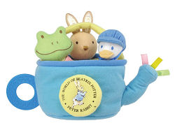  Peter Rabbit Jeremy Fisher frog Jemima Puddleduck baby shower gift basket filled with teethers and rattles
