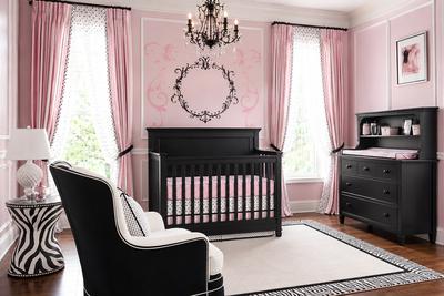 Elegant Pink and Black Princess Baby Girl Nursery w Zebra Print Decor, Crib Canopy and Black Chandelier