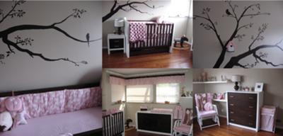 Baby Girl's Pink and Brown Birdhouse Nursery - Feminine Bird Theme Nursery Pictures