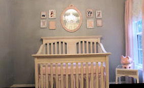Baby girl nursery design ideas with Restoration Hardware paint color Light Grey and Petal Pink