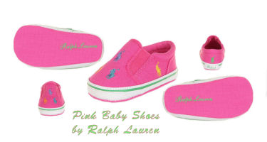 Pink and green designer baby shoes by Ralph Lauren
