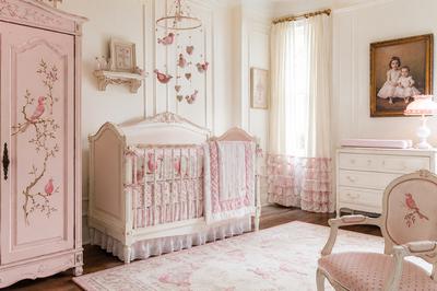 Classic elegant Pink Bird Theme Baby Girl Nursery Room Crib Bedding and Decor