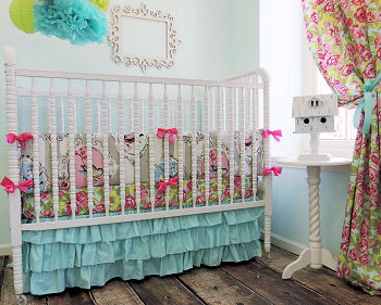 hot pink pastel pink wall stripes bird nursery themed bedding decor baby girl crib